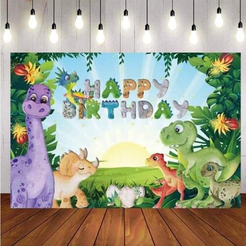 Customized Dinosaur Backdrop Jungle Forest Animal Baby Shower Happy Birthday Party Photography Background Photo Studio