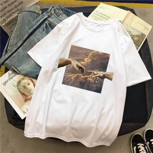 Aesthetic Funny T-Shirt Hipster Design Tshirt Short Sleeve Oil Painting Sky Print Tops Women Tee Camiseta Oversize T-shirts
