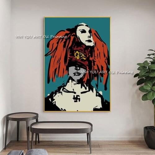 The Hot Abstract Handmade Oil Painting Poker Face Punk Style On Canvas Figure Wall Art Picture for Living Room Decor Frameless