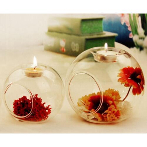 Hot Sale Romantic Wedding Dinner Decor Round Hollow Crystal Glass Hanging Candle Holder Art Candlestick