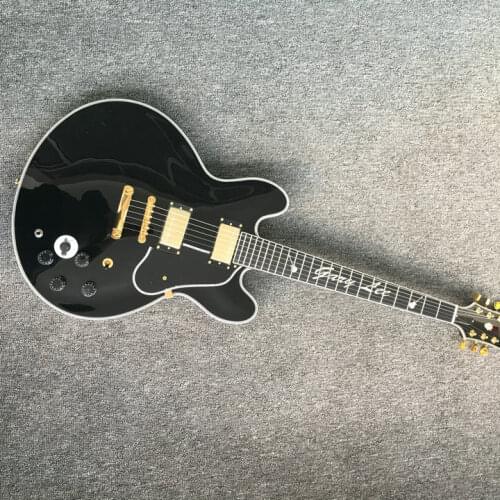 Good quality jazz hollow body f hole black double cutaway fret binding electric guitar free shipping