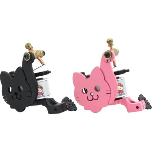 Pink Lucky Cat Tattoo Coil Machine Liner Shader For Professional Tattooing Art