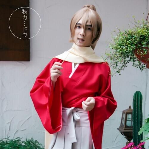 Anime GINTAMA cosplay cartoon Halloween cos Okita Sougo cosplay male red Kimono Japanese cosplay costume Kimono+scarf