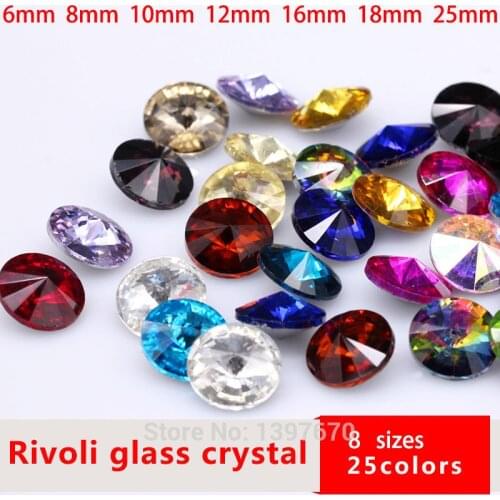 All Sizes 24-Colors Rivoli Round fancy stone pointed back Glass Crystal rhinestones necklace diy earring Jewelry garment making