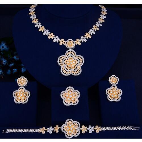 LARRAURI 4pcs Sweet Romantic Necklace/Bracelet/Earrings/Ring Jewelry Sets 2019 New Brand Fashion Design Women Girl Jewelry Gift