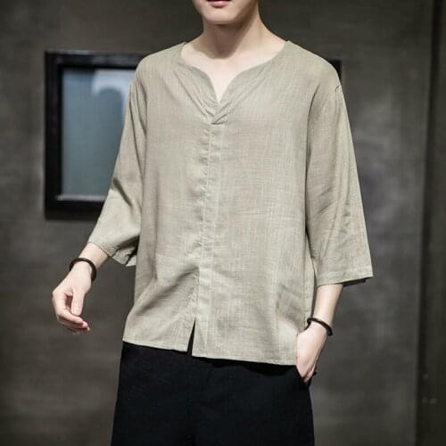 Summer Men Linen Shirt Chinese Style Retro Casual Tops Plus Size Kung Fu Traditional Asian Clothes Tang Suit Tops For Man 30485