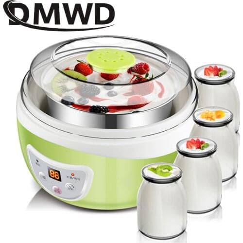 DMWD Multifunctional Electric Yogurt Maker Timing Natto Rice Wine Machine Automatic Yoghurt Fermenter With 4 Leben Glass Cups EU