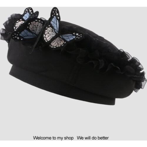 Fashion Lace Berets For Women New Butterfly Female Berets Spring Summer Girls Cute Black Street French Berets Gorros Wholesale