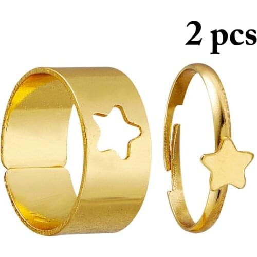 Trendy Gold Color Moon Star Rings For Women Men Lover Couple Rings Set Friendship Engagement Wedding Open Rings 2021 Jewelry