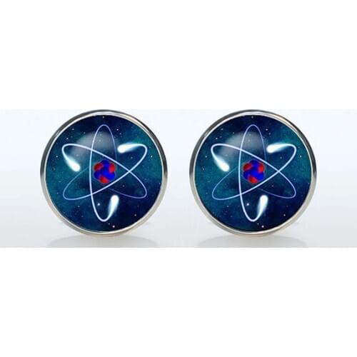 Atom Cufflinks Fashion Plated Shirt Button Cabochon Cuffl Men Groom Wedding Sleeve Geekery Science Quantum Physics Gift