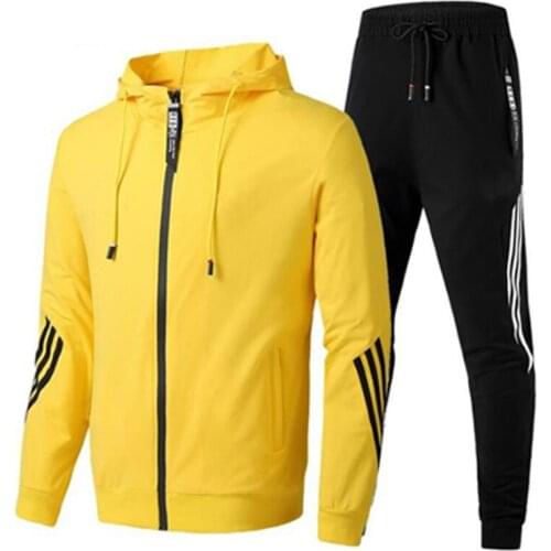 2021 Autumn Winter Plus Size 6XL Men Striped Tracksuit Hooded Jogger Running Suit Outdoor Sport Wear Fitness 2 Piece Sports Set