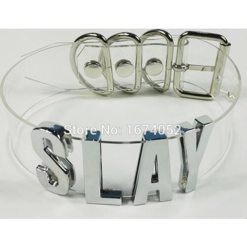 Punk Gothic Slay Slave Choker Men Women Unisex Handmade Letter Choker Word Name Collar Clear PVC Necklace