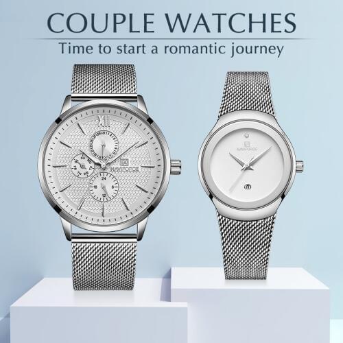 NAVIOFRCE Couple Watch for Men and Women Stainless Steel Band Waterproof Lover’s Watches Fashion Casual Wristwatch Gifts For Se