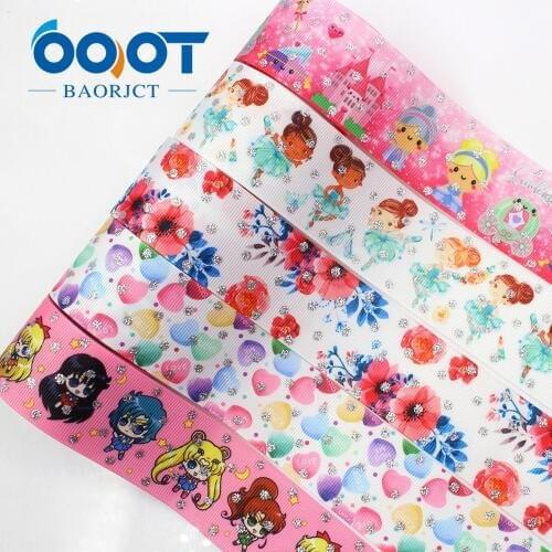 OOOT BAORJCT G-18703-590,38 mm,10 yard flash Cartoon Ribbons Thermal transfer Printed grosgrain Wedding Accessories DIY material