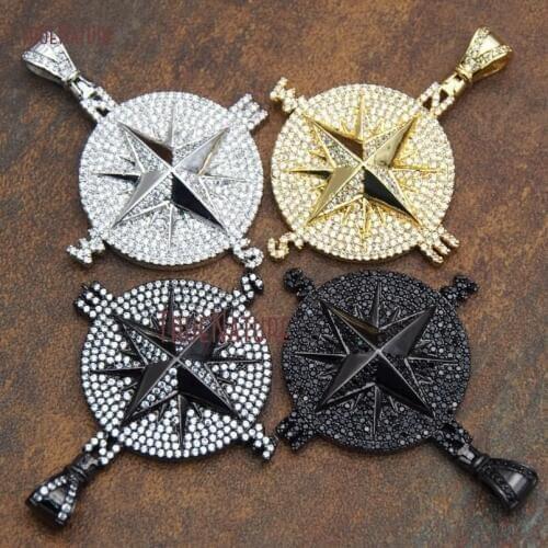 Wholesale New Round Shape Pave Zircon Compass Pendant North Stars Charm Colorful Electroplated Copper Jewelry 50*39 mm PM9545