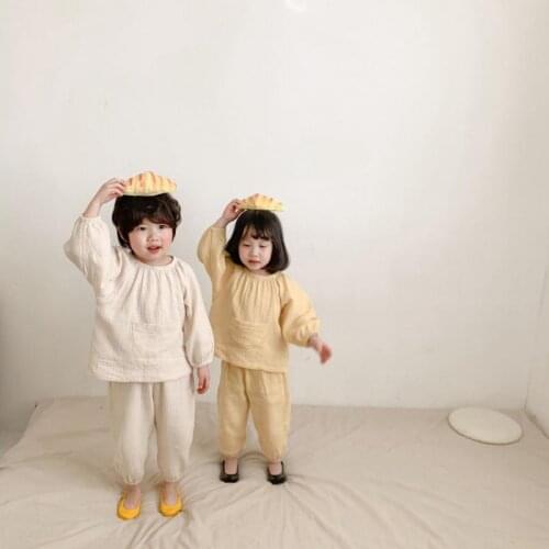 1-7 Years Children Clothes Set 2021 Summer Baby Boys Girls Cotton Linen Clothing Suit Kids Topa+Pant 2Pcs Outfits Baby Sleepwear