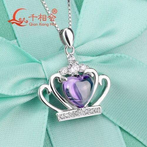 Fashion and elegance crown shape cubic zirconia 925 silver pendant necklace jewelry