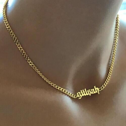 Personalized Gothic Letter Name Necklaces For Women Men Nameplate Jewelry Stainless Steel Custom Word Number Necklaces BFF Gifts