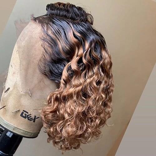 Jerry Curly Human Hair Wigs 13x1 T Part Ombre Blonde Colored Wigs for Women Peruvian Curly Remy Hair Pre Plucked