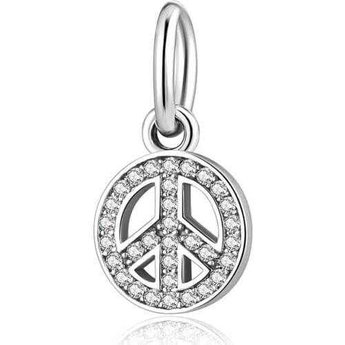 Authentic S925 Silver Symbol Of Peace Dangle Charm fit Lady Bracelet Bangle For Women DIY Jewelry Making