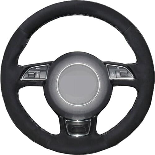 All Black Alcantara Material Steering Wheel Cover Hand-Stitch on Wrap Made of Suede for Audi A1 A3 A5