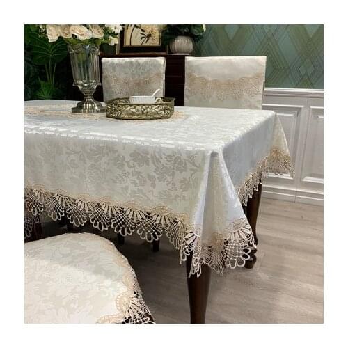Luxury embroidery beautiful lace tablecloth Table cover Light Khaki lace Hollow out round table cloth table flag towels HM42
