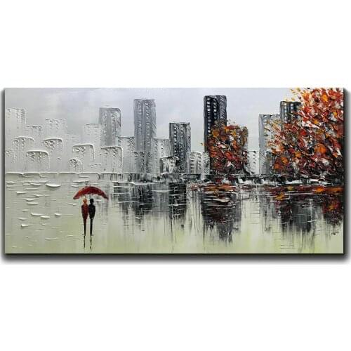 Hand Painted Oil Painting Modern Large Hand-Painted landscape Rainy Oil painting on canvas unframed