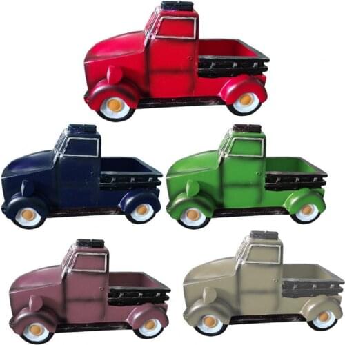 Retro Style Solar Pickup Truck Garden Ornaments Truck Flower Pot With Car Light Yard Garden Home Decoration Outdoor