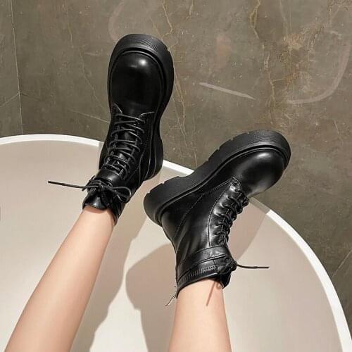 TUINANLE Leather Autumn Boots Women Platform Chelsea Boot Spring Ankle Booties Fashion Female Thick Bottom Black Beige Bootie
