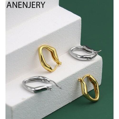 ANENJERY 925 Sterling Silver Irregular Geometric Hoop Earrings for Women Simple Light Luxury Jewelry Gifts S-E1439