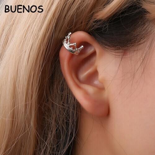 Buenos Vintage Reinstone Earrings Clip Without Piercing Women Crown Flower Shapes Ear Cuff Earrings Party Jewelry