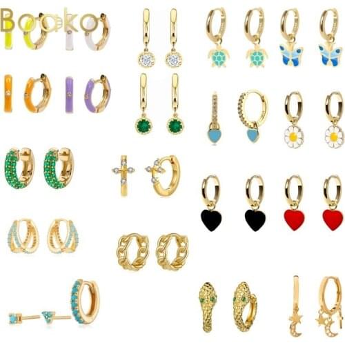 BOAKO Fashion Hoop Earrings for Women Dripping Oil Zircon Engagement Wedding Gifts Earrings Silver 925 Sterling Silver Jewelry