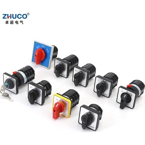 ZHUCO LW8D-10 3 Positions 1-4 Phases 10A 1-0-2 Panel Mounting Cam Changeover Switch Reversing Switch Rotary D101.1 D202.2 D303.3