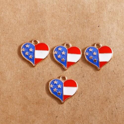 10pcs 16*16mm Enamel American Flag Charms for Jewelry Making Hearts Pendants for Bracelets Necklace Jewelry Findings