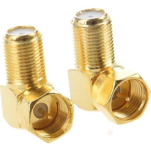 2pcs F Male Plug to F Female Jack Right Angle RF Coaxial Adapter Connector