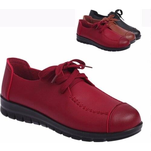 2020 Autumn Leather Womens Sneakers For Women Casual Flat Shoes Woman Solid Luce Up Footwear Female Zapatillas Mujer R12-99