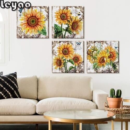 4 pcs 3 piece Crystal embroidery cross stitch sunflower home decoration gift round 3D diamond mosaic round diamond painting