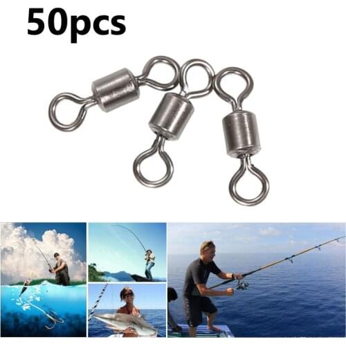 50pcs Fishing Connector Swivels Solid Connector Ball Bearing Snap Fishing Swivels Rolling Stainless Steel Beads Accessories 3#-8