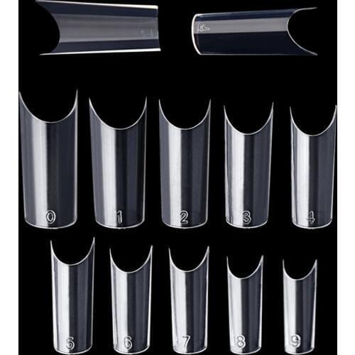 500pcs/Bag Nail Tips Full Cover Shape "C" Curved Fake Nail Transparent Clear French Acrylic ABS Nail Art Long False Nails #T044