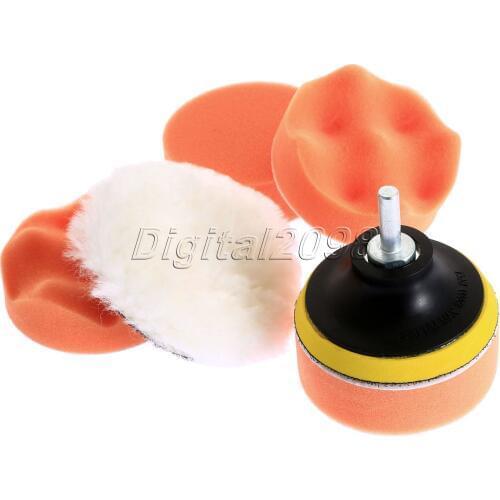 7Pc 3" 80mm Buffing Pad Car Polishing Sponge Waxing Buffer Pad Kit M10 Drill Adapter Wet Foam Polish Pad Auto Cleaning Car Wash