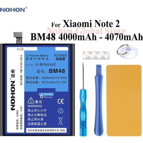 Nohon Battery For Xiaomi Note 2 BM48 4000mAh 4070mAh Mi Note2 built-in High Capacity Bateria Phone Li-polymer Batteries + Tools