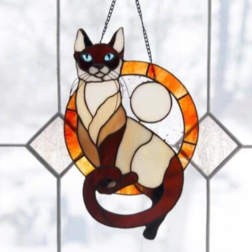 Acrylic Cat with ing Chain, Glass ing Ornament Garden Yard Outdoor Patio Apartment Figurine