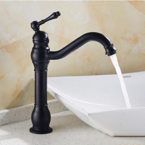 Antique Brass Retro Bathroom Basin Sink Mixer Taps Deck Mounted Single Holder Swivel Spout Black Faucet