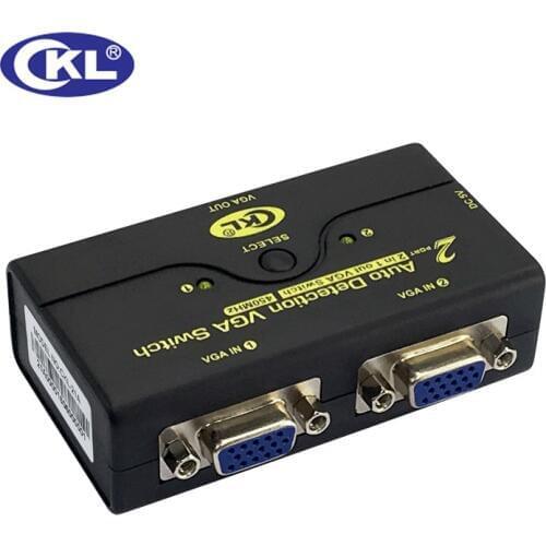 CKL ABS Auto VGA Switch 2 in 1 out, 1 Monitor 2 Computers Switcher Support Auto Detection 2048*1536 450MHz USB Powered CKL-21A
