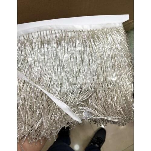 BZL-10191 silver color new 10 yards long tube beads ribbon tassel fringe for decoration dress/fashion designer