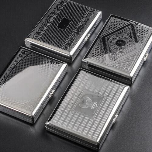 4 Type Metal Alloy Cigarette Case for 20 Cigarettes Storage Box Holder Smoking Tools Smoke Humidor Pattern Randomly Portable