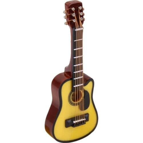 1:12 Wooden Dollhouse Miniature Music Instruments Acoustic Guitar for Collection Doll House Decor Accessories