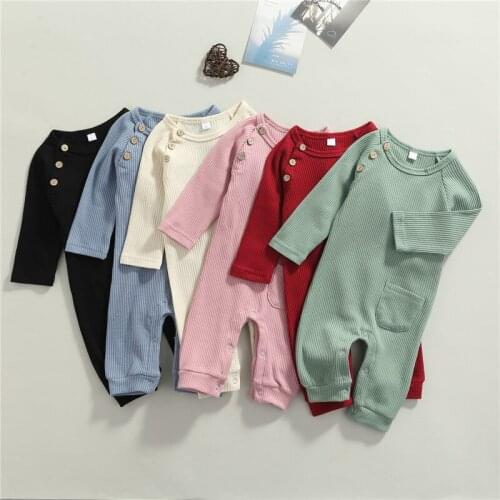 6 Colors Baby Knitted Rompers Autumn Infant Kids Boys Girls Solid Long Sleeve Pocket Rompers Jumpsuits Overalls Newborn Costumes