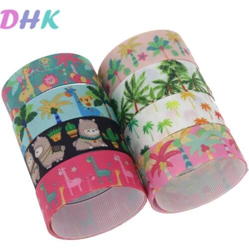 DHK 5yards Coconut tree animals Printed Grosgrain Ribbon Accessory Hairbow Headwear Decoration DIY Wholesale OEM E1812