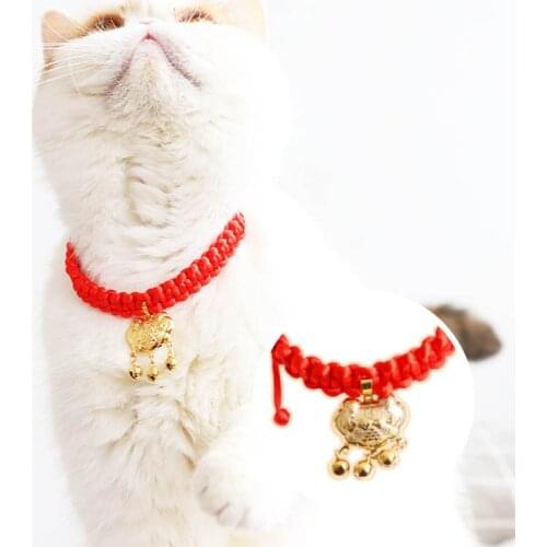 Pet Cat Long Life Lock Transfer Necklace Collar Hand-woven Bell Jewelry Adjustable Red Cord Collar Teddy Small Dog Accessories